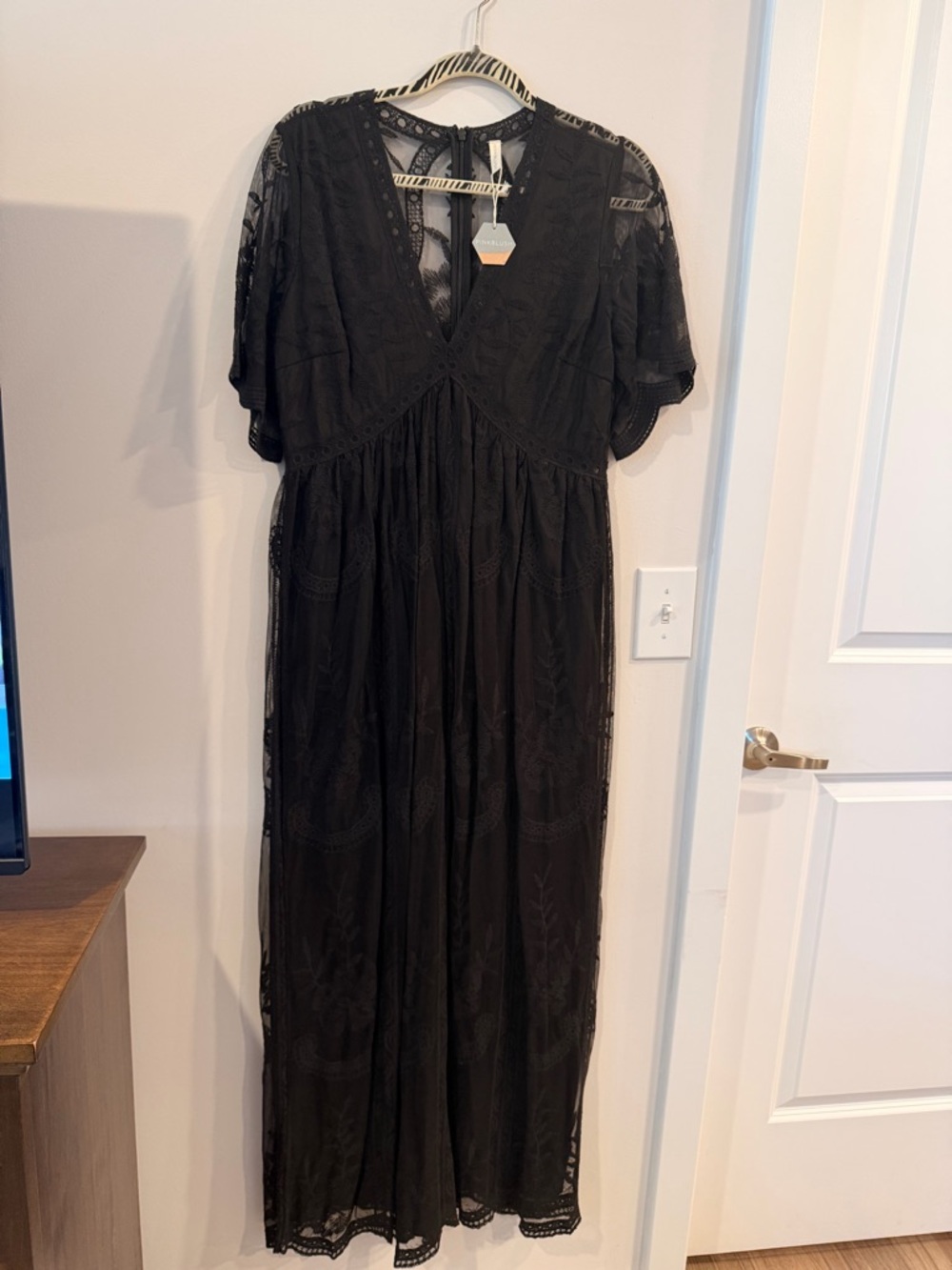 Pinkblush Black Lace Maxi Dress with V-Neck